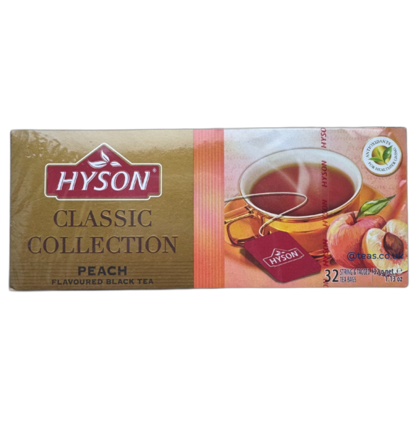 Hyson Peach Infused Black Tea, 32 Tea Bags 32g, Worldwide Teas, Empire Brands (Pvt) Ltd. Sold by Teas.co.uk.