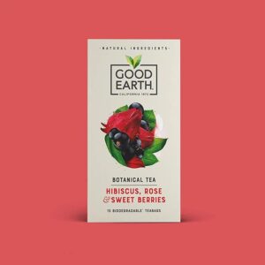 Good Earth Hibiscus, Rose and Sweet Berries, 15 Tea Bags 42g, Worldwide Teas, Tata Consumer Products UK Group Limited. Sold by Teas.co.uk.