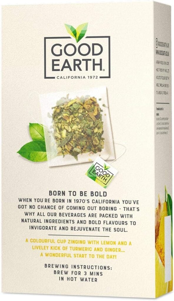 Good Earth Lemon, Ginger And Turmeric, 15 Tea Bags 42G, Worldwide Teas, Tata Consumer Products Uk Group Limited. Sold By Teas.co.uk.