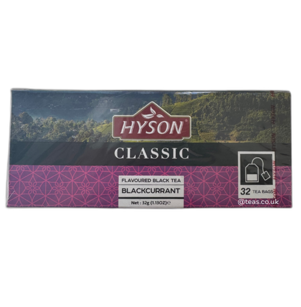 Hyson Blackcurrant Infused Black Tea, 32 Tea Bags 32g, Worldwide Teas, Empire Brands (Pvt) Ltd. Sold by Teas.co.uk.