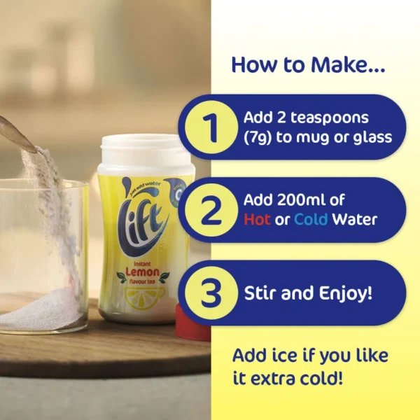 Lift Instant Lemon Black Tea (Reduced Sweetness), 165g, Black Tea, Lift Brands UK Limited. Sold by Teas.co.uk.