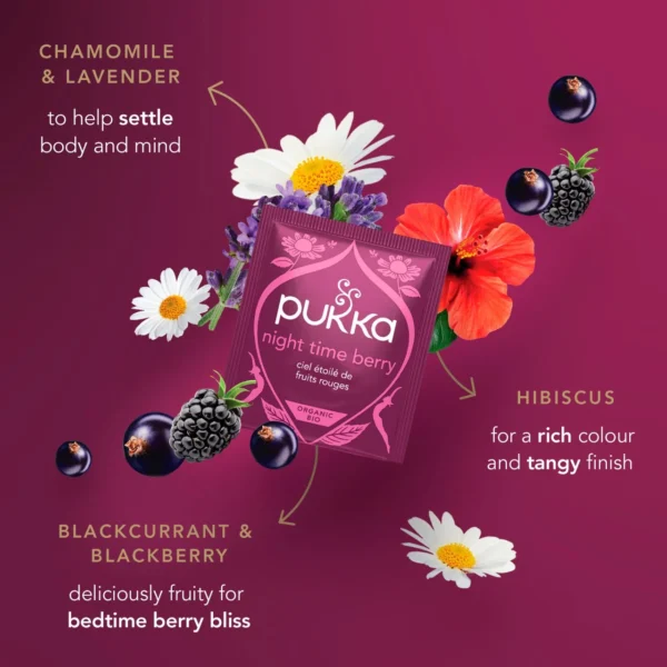 Www-Teas-Co-Uk-Pukka-Organic-Night-Time-Berry-20-Tea-Bags-36G-5060519146229-Ingredients-Visual-With-Tea-Bag-Enverlope Pukka Organic Night Time Berry, 20 Tea Bags 36G