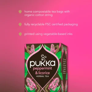 Pukka Organic Peppermint and Licorice, 20 Tea Bags 30g, Organic Tea Bags, Pukka Herbs Limited. Sold by Teas.co.uk.
