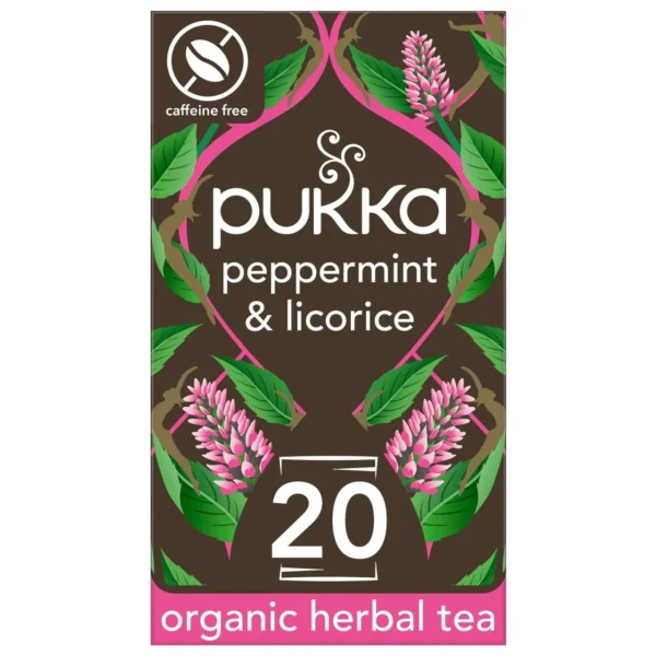 Pukka Organic Peppermint and Licorice, 20 Tea Bags 30g, Organic Tea Bags, Pukka Herbs Limited. Sold by Teas.co.uk.