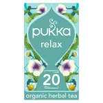 Pukka Organic Relax, 20 Tea Bags 40g, front of box, available at teas.co.uk