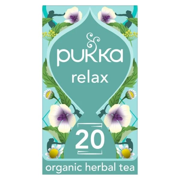 Pukka Organic Relax, 20 Tea Bags 40G, Front Of Box, Available At Teas.co.uk