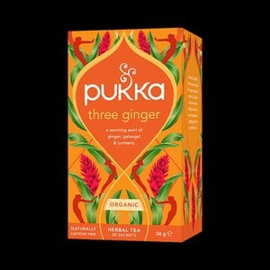 Pukka Organic Three Ginger, 20 Tea Bags 36g, Decaffeinated Speciality Teas, Pukka Herbs Limited. Sold by Teas.co.uk.
