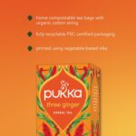 Pukka Organic Three Ginger, 20 Tea Bags 36g, Decaffeinated Speciality Teas, Pukka Herbs Limited. Sold by Teas.co.uk.