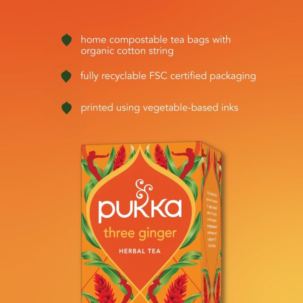 Www-Teas-Co-Uk-Pukka-Organic-Three-Ginger-20-Tea-Bags-36G-5065000523145-Front-Of-Box-With-Oragnge-Background Pukka Organic Three Ginger, 20 Tea Bags 36G
