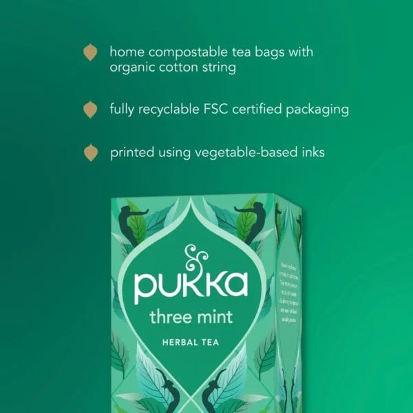 Pukka Organic Three Mint, 20 Tea Bags 32G, Fruit And Herbal Tea, Pukka Herbs Limited. Sold By Teas.co.uk.