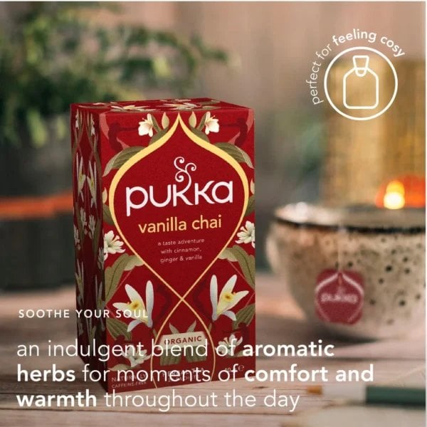 Pukka Organic Vanilla Chai, 20 Tea Bags 40G, Organic Tea Bags, Pukka Herbs Limited. Sold By Teas.co.uk.
