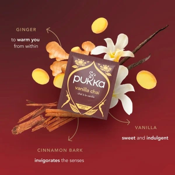 Pukka Organic Vanilla Chai, 20 Tea Bags 40G, Organic Tea Bags, Pukka Herbs Limited. Sold By Teas.co.uk.