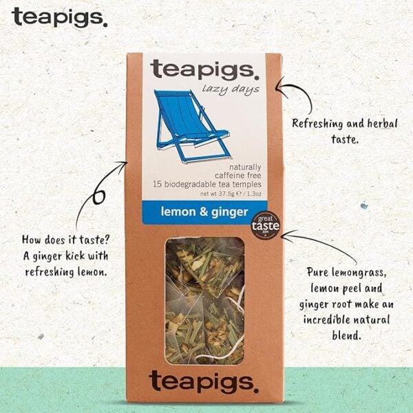 Teapigs Lemon And Ginger, 15 Tea Bags 37.5G, English Tea, Teapigs Limited. Sold By Teas.co.uk.