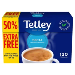 Tetley Decaf English Breakfast, 120 Tea Bags 375g, Decaffeinated Black Teas, Tata Consumer Products UK Group Limited. Sold by Teas.co.uk.