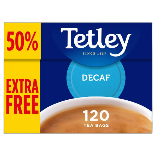 Tetley Decaf English Breakfast, 120 Tea Bags 375g, Decaffeinated Black Teas, Tata Consumer Products UK Group Limited. Sold by Teas.co.uk.