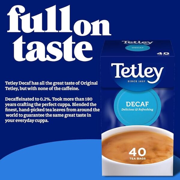 Tetley Decaf English Breakfast, 40 Tea Bags 125g, Decaffeinated Black Teas, Tata Consumer Products UK Group Limited. Sold by Teas.co.uk.