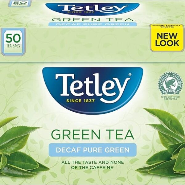 Tetley Decaf Pure Green Tea, 50 Tea Bags 100G, English Tea, Tata Consumer Products Uk Group Limited. Sold By Teas.co.uk.