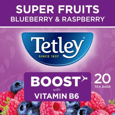 Tetley Super Fruits Boost Blueberry and Raspberry, 20 Tea Bags 40g