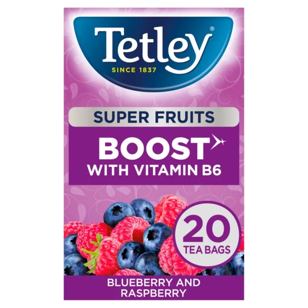 Www-Teas-Co-Uk-Tetley-Super-Fruits-Boost-Blueberry-And-Raspberry-20-Tea-Bags-40G-5000208069088-Front-Of-Box-Old-Design Tetley Super Fruits Boost Blueberry And Raspberry, 20 Tea Bags 40G