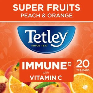 Tetley Super Fruits Immune Peach and Orange, 20 Tea Bags 40g, Fruit and Herbal Tea, Tata Consumer Products UK Group Limited. Sold by Teas.co.uk.