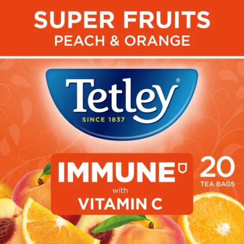 Tetley Super Fruits Immune Peach and Orange, 20 Tea Bags 40g, Fruit and Herbal Tea, Tata Consumer Products UK Group Limited. Sold by Teas.co.uk.