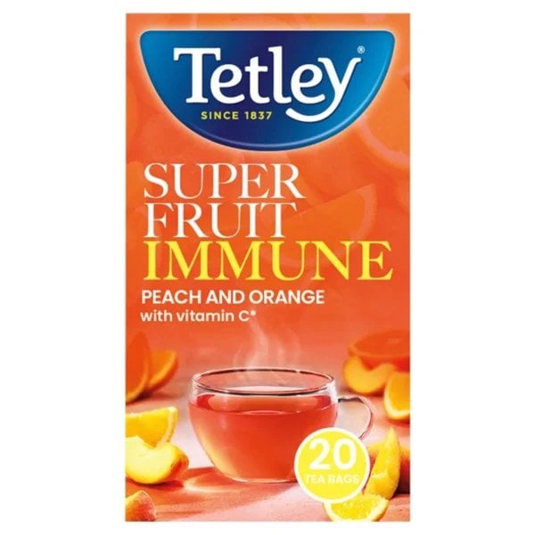 Tetley Super Fruits Immune Peach and Orange, 20 Tea Bags 40g, Fruit and Herbal Tea, Tata Consumer Products UK Group Limited. Sold by Teas.co.uk.