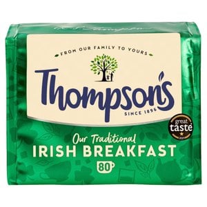 Thompson's Irish Breakfast, 80 Tea Bags 250g, front of box, available at teas.co.uk