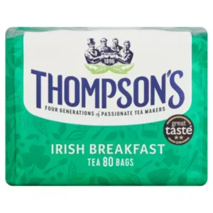 Thompson's Irish Breakfast, 80 Tea Bags 250g, front of box, available at teas.co.uk