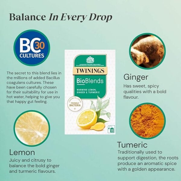Twinings Bioblends Lemon, Ginger And Turmeric, 18 Tea Bags 40G