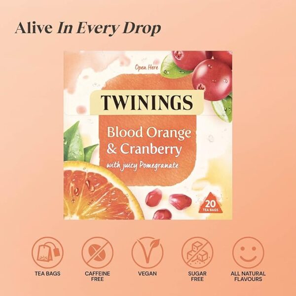Twinings Blood Orange and Cranberry, 20 Tea Bags 40g, Fruit and Herbal Tea, R. Twining and Company Limited. Sold by Teas.co.uk.