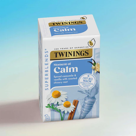 Www-Teas-Co-Uk-Twinings-Calm-20-Tea-Bags-30G-070177225872-Front-Of-Box-Set-Against-A-Blue-Background Twinings Calm, 20 Tea Bags 30G