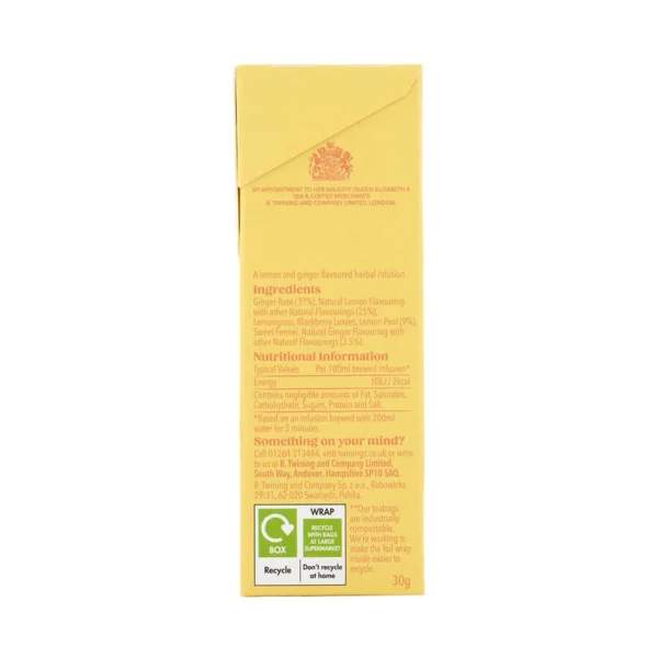 Twinings Lemon And Ginger, 20 Tea Bags 30G