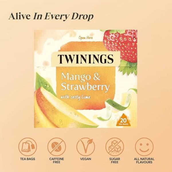 Twinings Mango and Strawberry, 20 Tea Bags 50g, Fruit and Herbal Tea, R. Twining and Company Limited. Sold by Teas.co.uk.