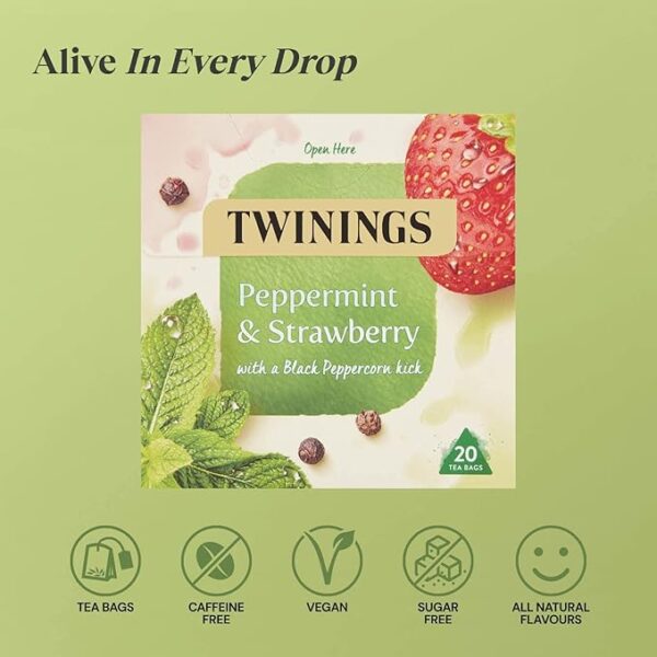 Twinings Peppermint and Strawberry, 20 Tea Bags 36g, Fruit and Herbal Tea, R. Twining and Company Limited. Sold by Teas.co.uk.
