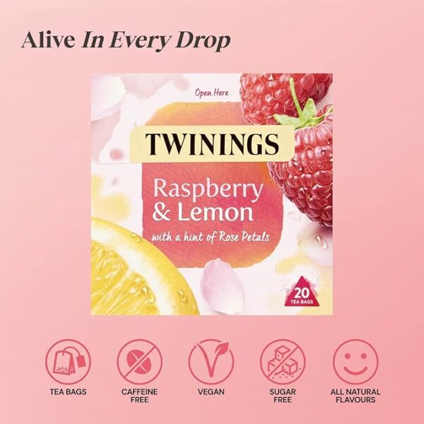 Twinings Raspberry and Lemon, 20 Tea Bags 40g, Fruit and Herbal Tea, R. Twining and Company Limited. Sold by Teas.co.uk.
