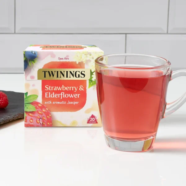 Www-Teas-Co-Uk-Twinings-Strawberry-And-Elderflower-20-Tea-Bags-40G-070177227531-Front-Of-Box-Visual Twinings Strawberry And Elderflower, 20 Tea Bags 40G