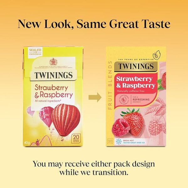 Twinings Strawberry and Raspberry, 20 Tea Bags 40g, Fruit and Herbal Tea, R. Twining and Company Limited. Sold by Teas.co.uk.