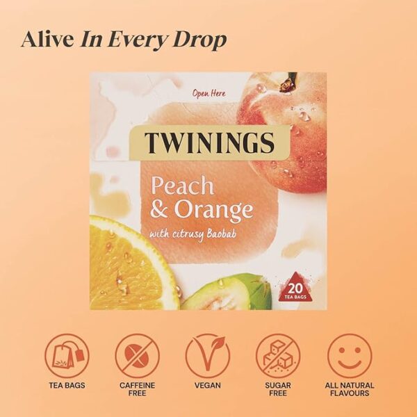 Twinings Peach And Orange, 20 Tea Bags 40G, Fruit And Herbal Tea, R. Twining And Company Limited. Sold By Teas.co.uk.