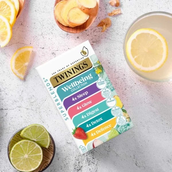 Twinings Wellbeing Collection, 20 Tea Bags 37g, Fruit and Herbal Tea, R. Twining and Company Limited. Sold by Teas.co.uk.