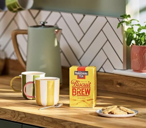Www-Teas-Co-Uk-Yorkshire-Tea-Biscuit-Brew-40-Tea-Bags-112G-615357123403-Front-Of-Box-Lifestyle-Shot Yorkshire Tea Biscuit Brew, 40 Tea Bags 112G
