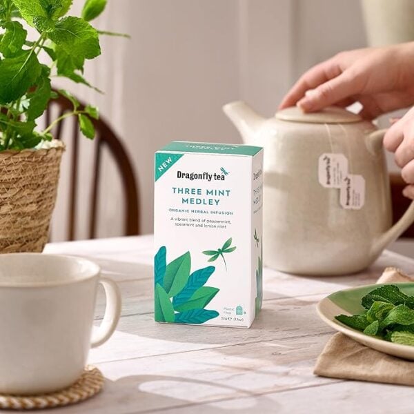 Dragonfly Organic Three Mint Medley, 40 Tea Bags 100G, Fruit And Herbal Tea, Dragonfly Teas Limited. Sold By Teas.co.uk.