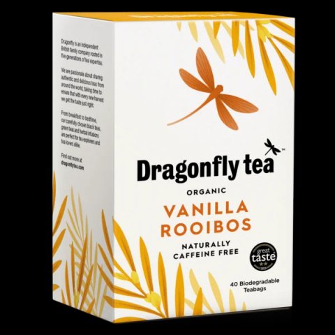 Dragonfly Organic Vanilla Rooibos, 40 Tea Bags 100g, Organic Tea Bags, Dragonfly Teas Limited. Sold by Teas.co.uk.