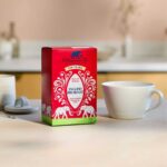 Williamson English Breakfast, 50 Tea Bags 125g, front of box with cup in lifestyle setting, available at teas.co.uk