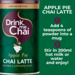Drink Me Chai Apple Pie Chai Latte, 250g, front of jar with instructions, available at teas.co.uk