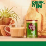Drink Me Chai Apple Pie Chai Latte, 250g, jar with brewed chai latte lifestyle, available at teas.co.uk