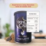 Drink Me Chai Chocolate Chai Latte, 225g, front of jar with ingredients, available at teas.co.uk