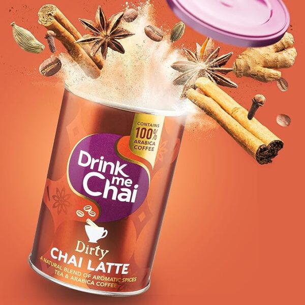 Drink Me Chai Dirty Chai Latte, 200g, tin bursting with spices and flavour, available at teas.co.uk