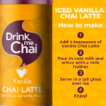 Drink Me Chai Vanilla Chai Latte, 250g, jar and instructions, available at teas.co.uk