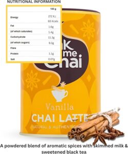Drink Me Chai Vanilla Chai Latte, 250g, nutritional information, available at teas.co.uk