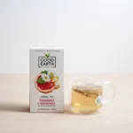Good Earth Chamomile and Grapefruit, 15 Tea Bags 42g, front of box with brewed tea in clear glass cup, available at teas.co.uk